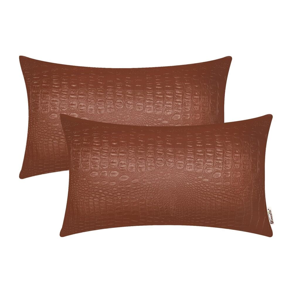 3077 Faux Leather Pillow Covers 12 X 20 Inches, Light Brown Leather Pillow